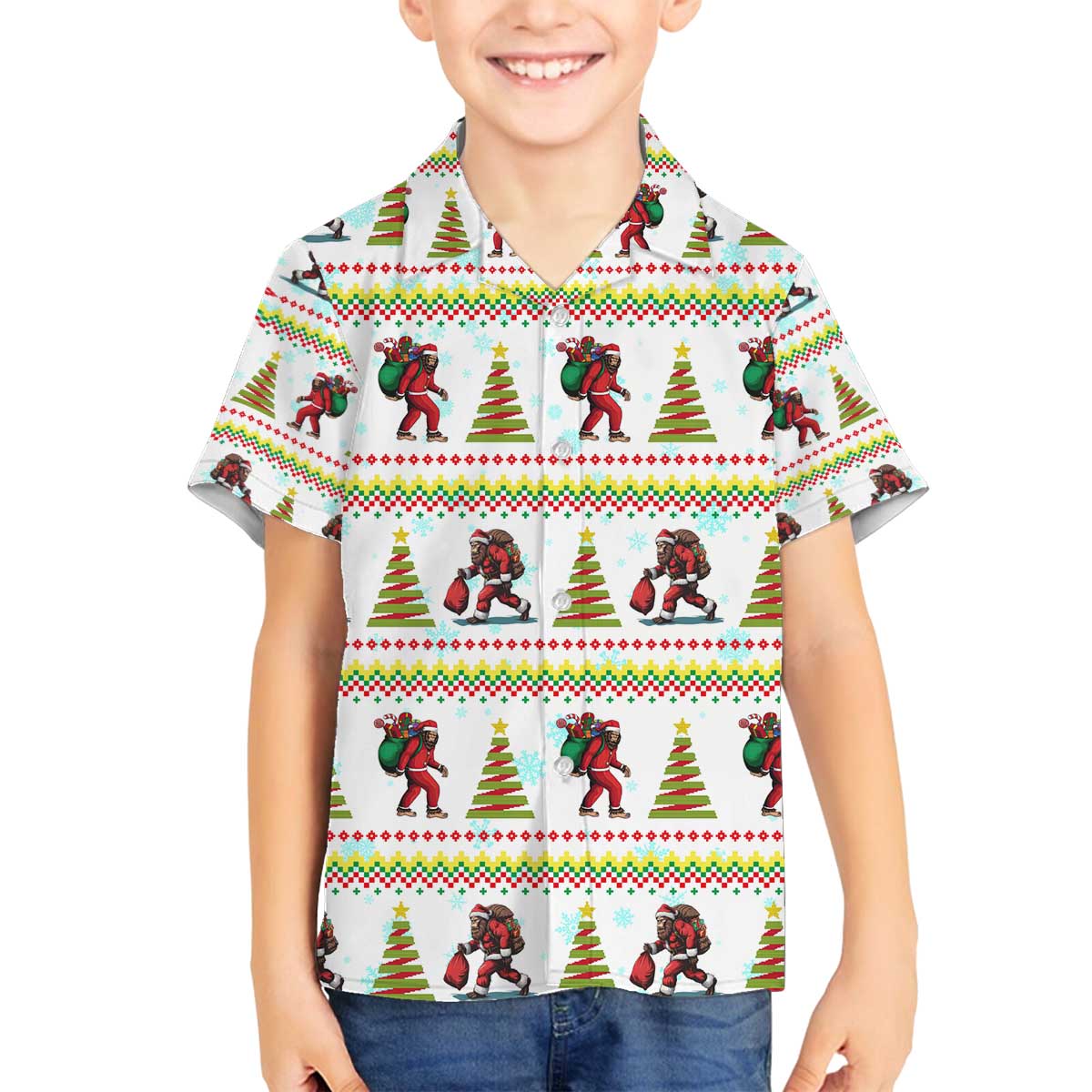 Amazing Bigfoot Christmas Family Matching Off The Shoulder Long Sleeve Dress and Hawaiian Shirt Xmas Holiday Patterns - Wonder Print Shop