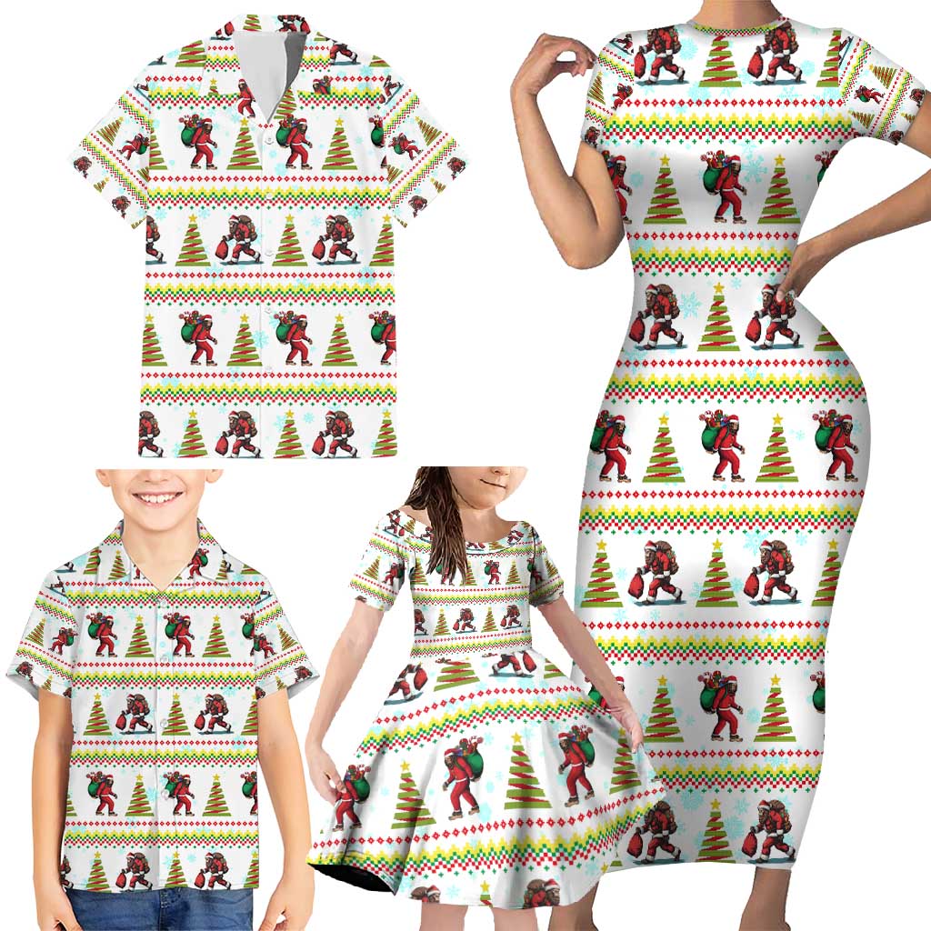 Amazing Bigfoot Christmas Family Matching Short Sleeve Bodycon Dress and Hawaiian Shirt Xmas Holiday Patterns - Wonder Print Shop