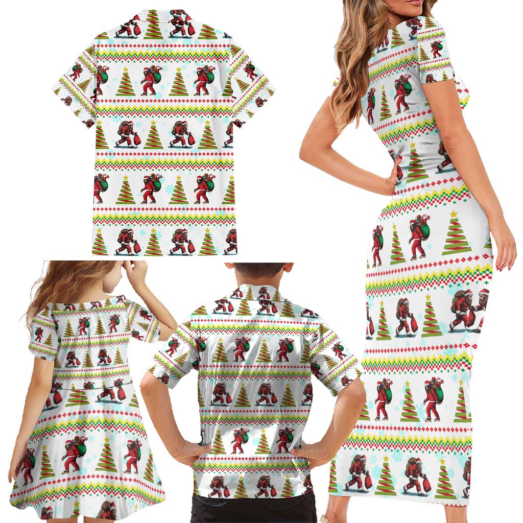 Amazing Bigfoot Christmas Family Matching Short Sleeve Bodycon Dress and Hawaiian Shirt Xmas Holiday Patterns - Wonder Print Shop
