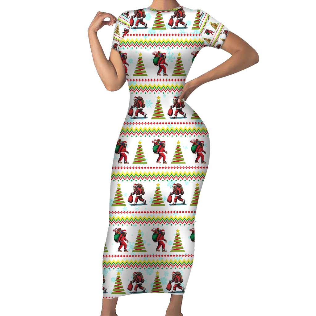 Amazing Bigfoot Christmas Family Matching Short Sleeve Bodycon Dress and Hawaiian Shirt Xmas Holiday Patterns - Wonder Print Shop