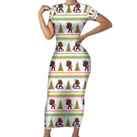 Amazing Bigfoot Christmas Family Matching Short Sleeve Bodycon Dress and Hawaiian Shirt Xmas Holiday Patterns - Wonder Print Shop
