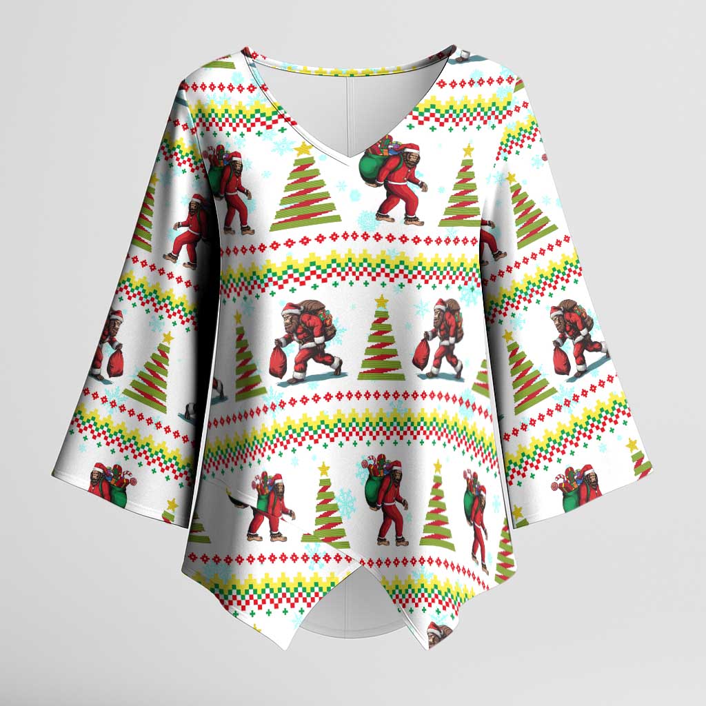 Amazing Bigfoot Christmas Kimono Sleeve Blouse Xmas Holiday Patterns - Wonder Print Shop