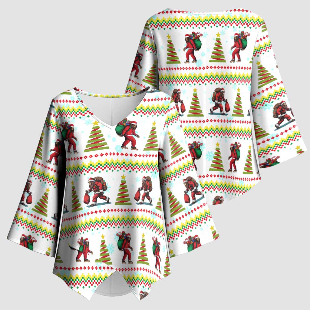 Amazing Bigfoot Christmas Kimono Sleeve Blouse Xmas Holiday Patterns - Wonder Print Shop