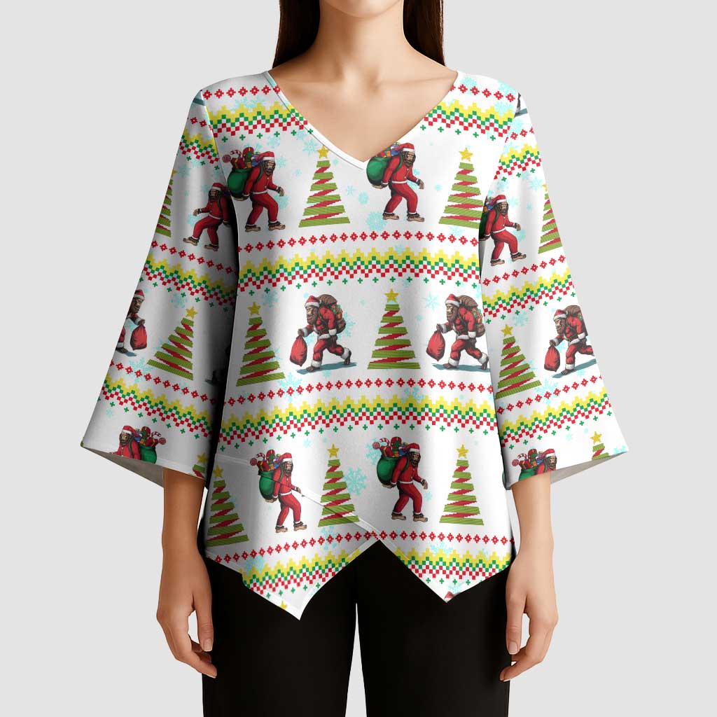 Amazing Bigfoot Christmas Kimono Sleeve Blouse Xmas Holiday Patterns - Wonder Print Shop