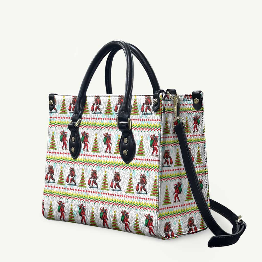 Amazing Bigfoot Christmas Leather Bag Xmas Holiday Patterns - Wonder Print Shop