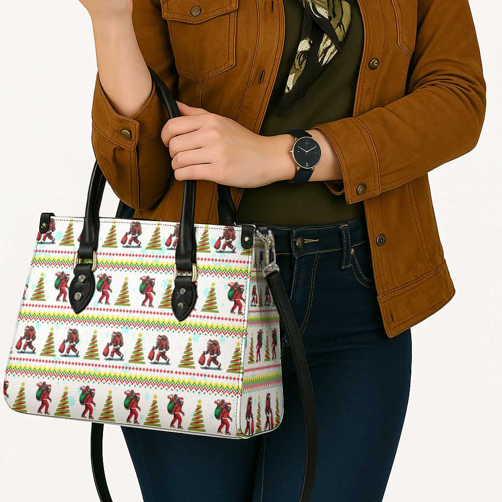 Amazing Bigfoot Christmas Leather Bag Xmas Holiday Patterns - Wonder Print Shop