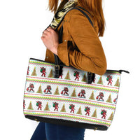 Amazing Bigfoot Christmas Leather Tote Bag Xmas Holiday Patterns - Wonder Print Shop