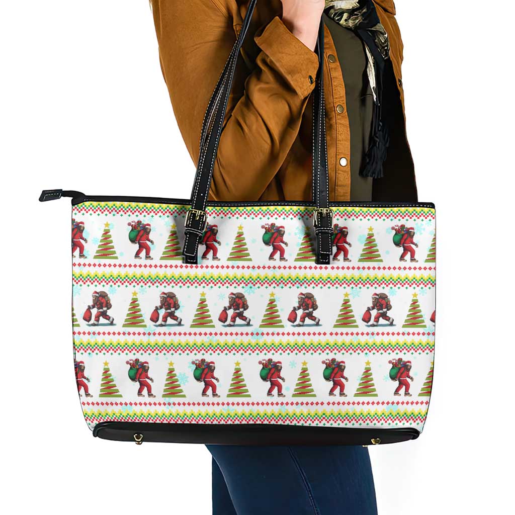 Amazing Bigfoot Christmas Leather Tote Bag Xmas Holiday Patterns - Wonder Print Shop
