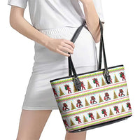 Amazing Bigfoot Christmas Leather Tote Bag Xmas Holiday Patterns - Wonder Print Shop
