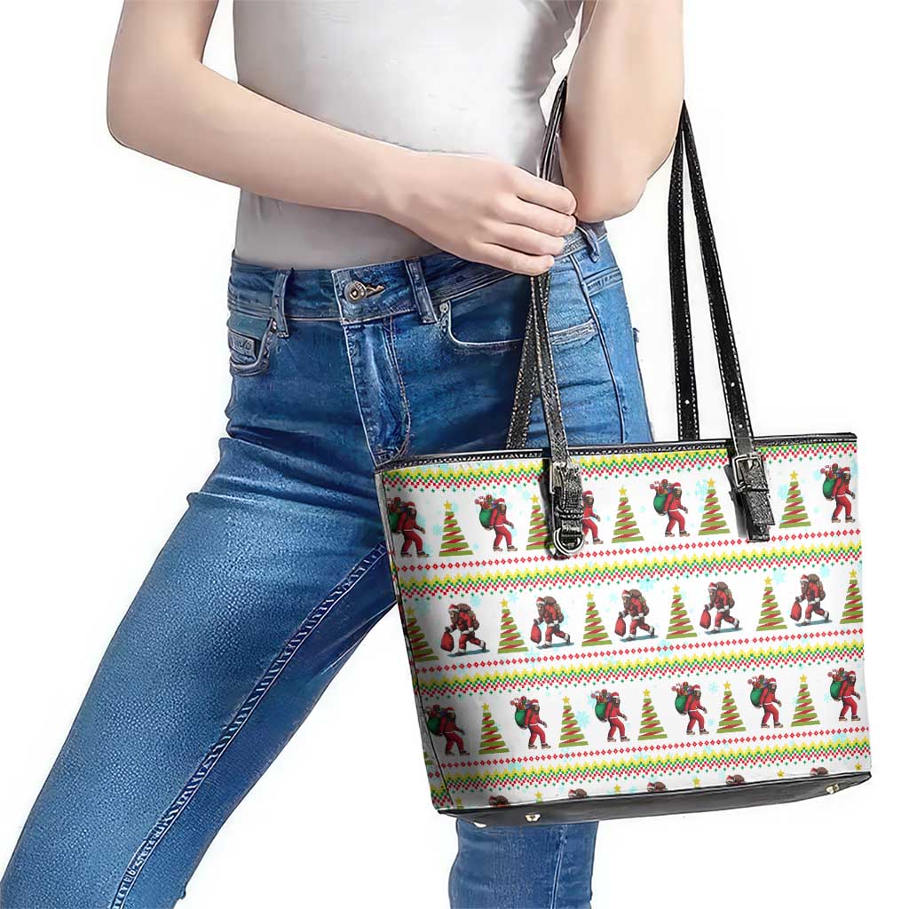Amazing Bigfoot Christmas Leather Tote Bag Xmas Holiday Patterns - Wonder Print Shop