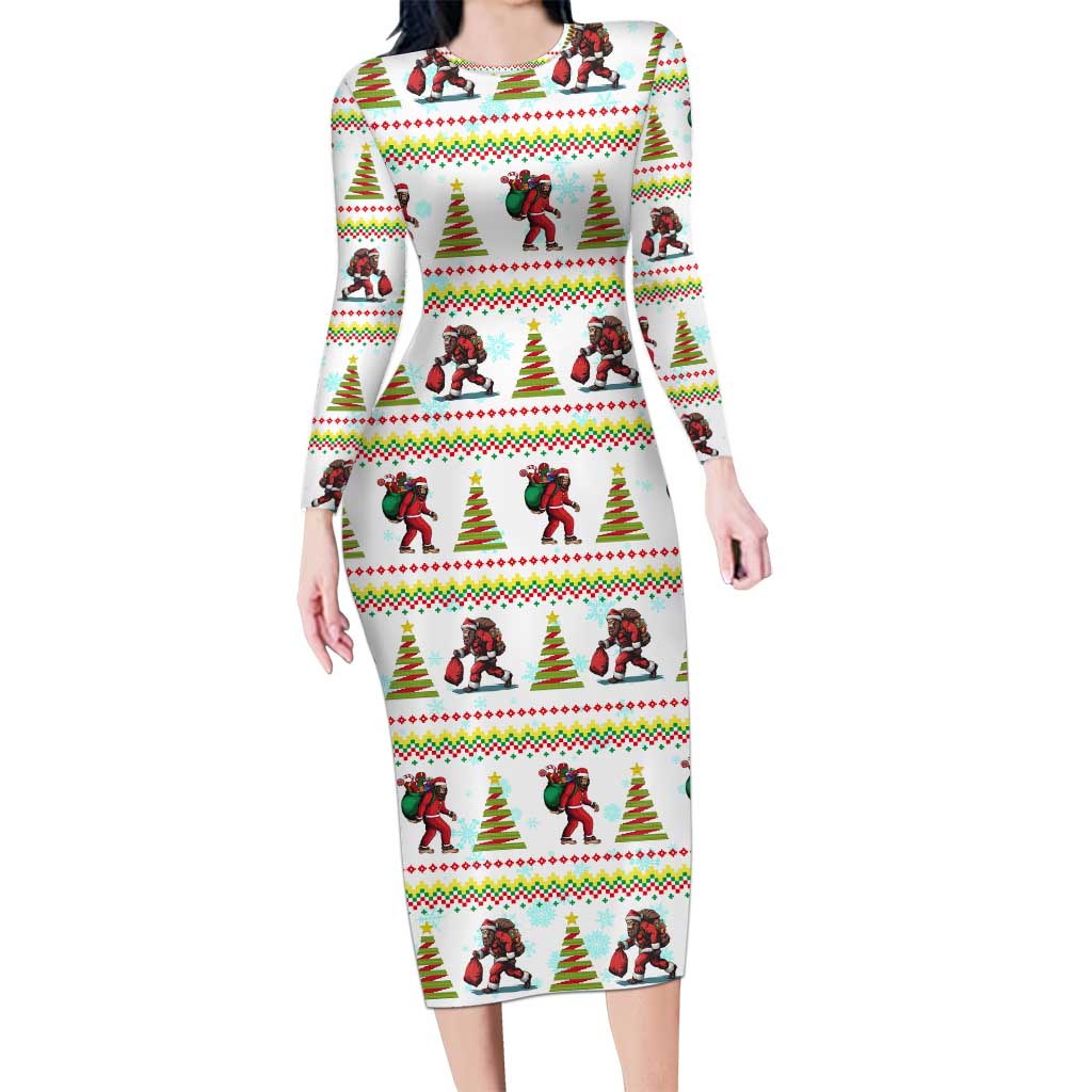 Amazing Bigfoot Christmas Long Sleeve Bodycon Dress Xmas Holiday Patterns - Wonder Print Shop