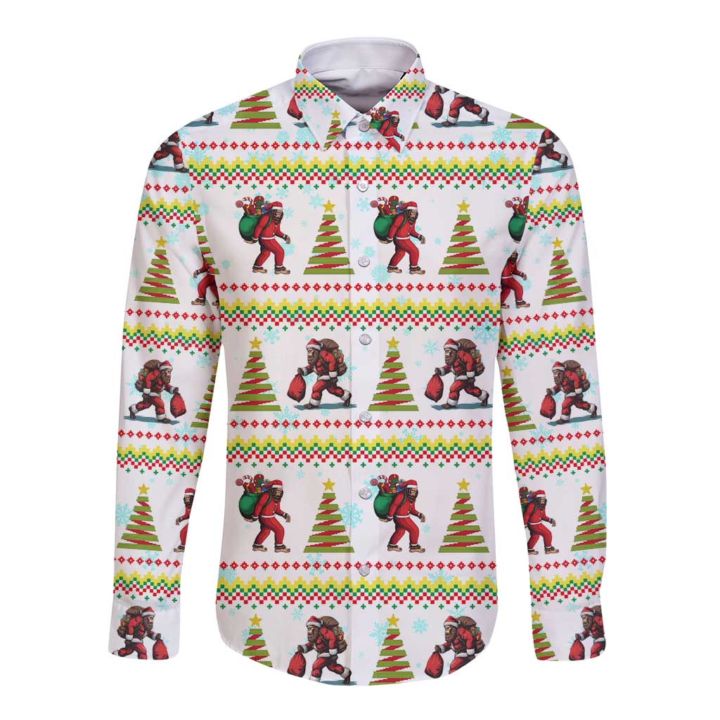 Amazing Bigfoot Christmas Long Sleeve Button Shirt Xmas Holiday Patterns - Wonder Print Shop