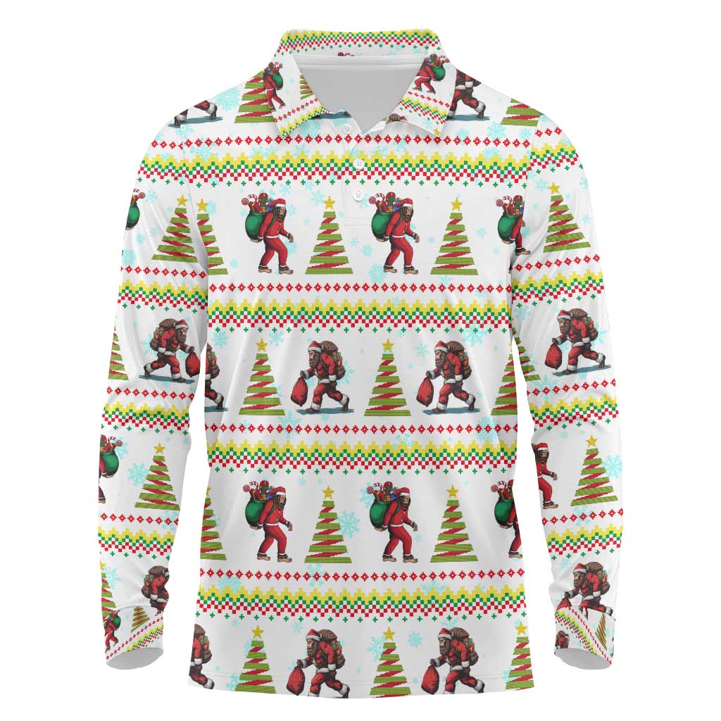 Amazing Bigfoot Christmas Long Sleeve Polo Shirt Xmas Holiday Patterns - Wonder Print Shop
