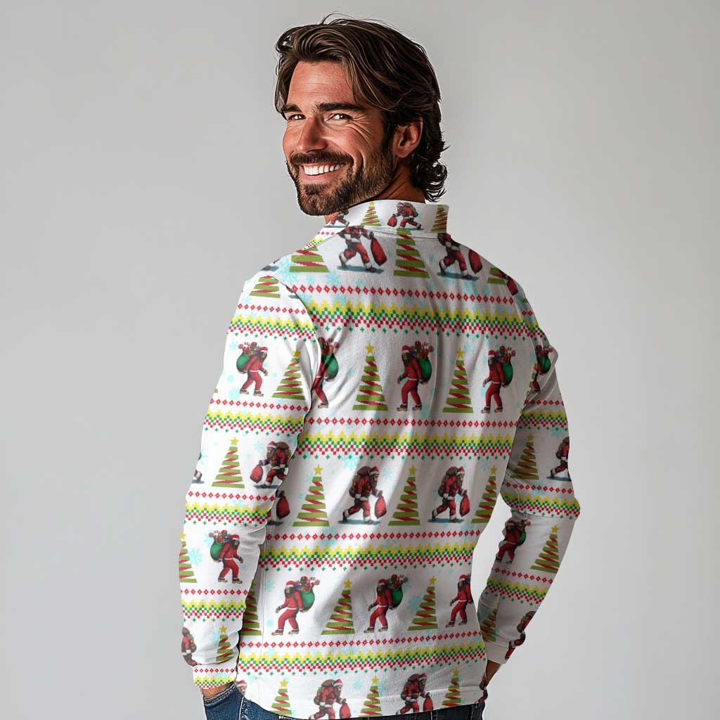 Amazing Bigfoot Christmas Long Sleeve Polo Shirt Xmas Holiday Patterns - Wonder Print Shop