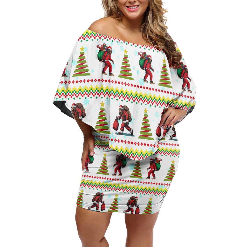 Amazing Bigfoot Christmas Off Shoulder Short Dress Xmas Holiday Patterns - Wonder Print Shop