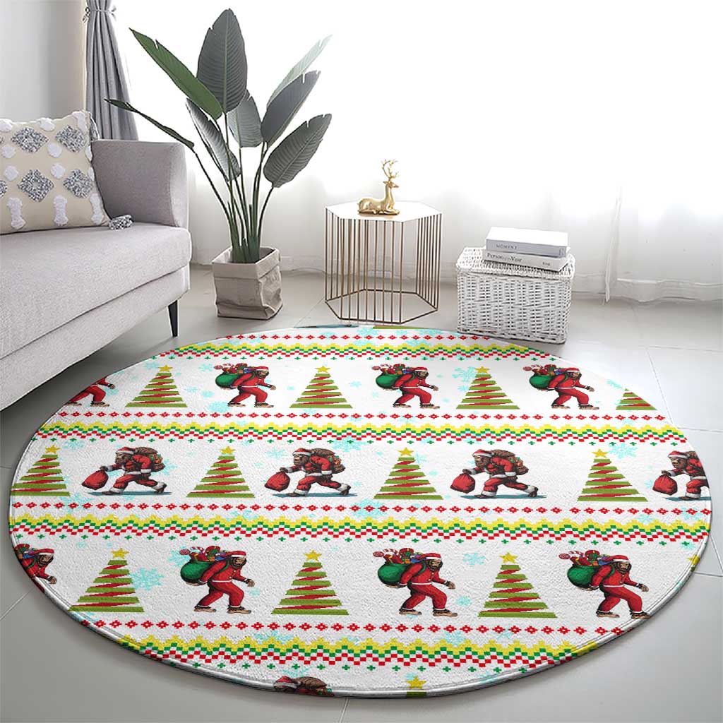 Amazing Bigfoot Christmas Round Carpet Xmas Holiday Patterns - Wonder Print Shop