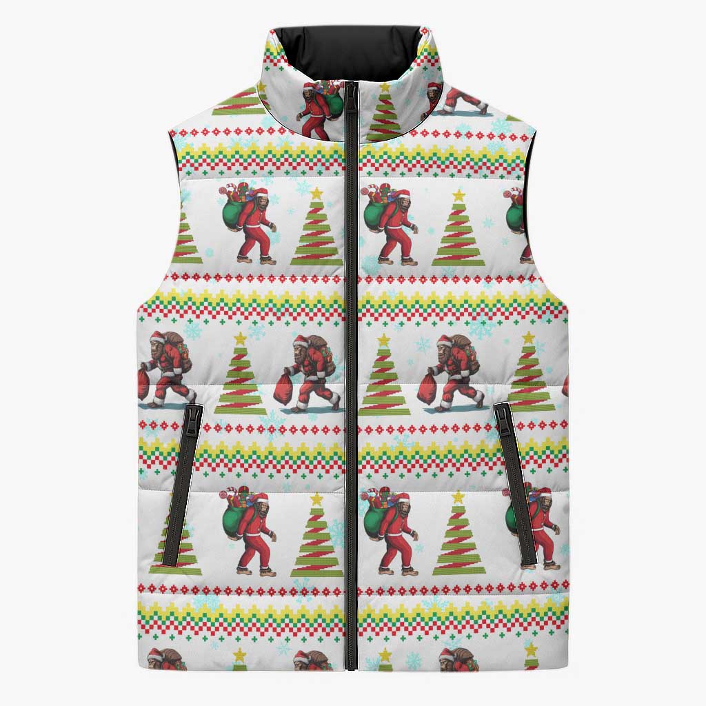Amazing Bigfoot Christmas Sleeveless Puffer Jacket Xmas Holiday Patterns - Wonder Print Shop