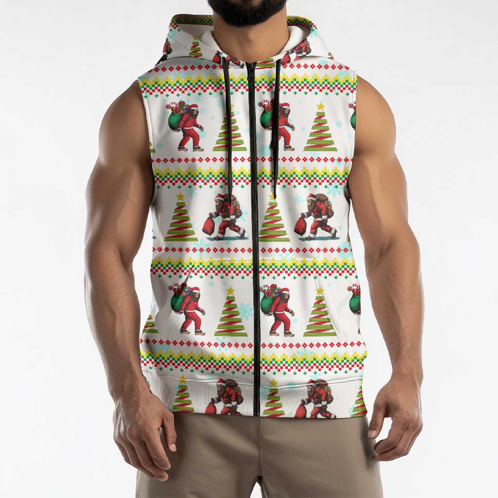 Amazing Bigfoot Christmas Sleeveless Zip Hoodie Xmas Holiday Patterns - Wonder Print Shop