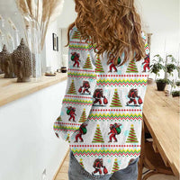 Amazing Bigfoot Christmas Women Casual Shirt Xmas Holiday Patterns - Wonder Print Shop