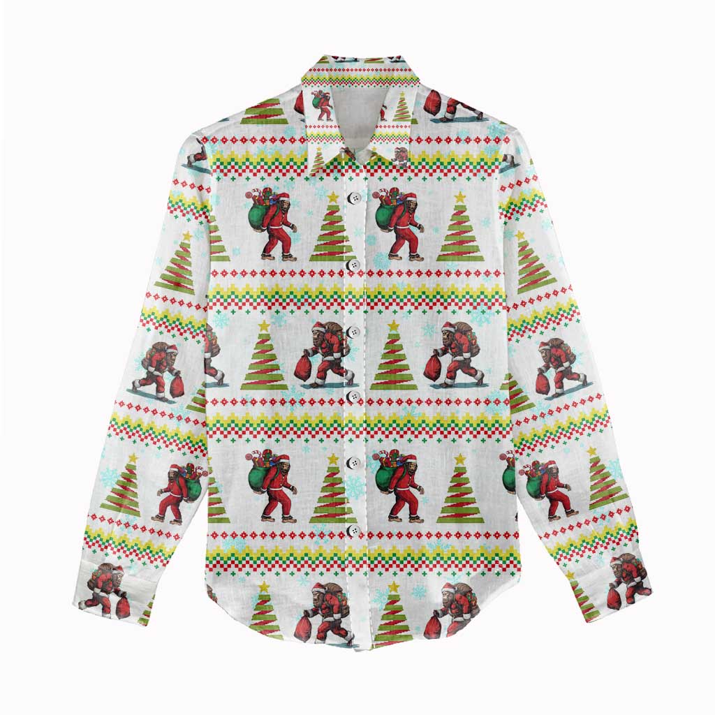 Amazing Bigfoot Christmas Women Casual Shirt Xmas Holiday Patterns - Wonder Print Shop
