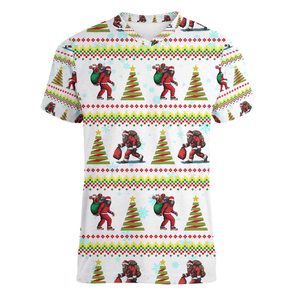 Amazing Bigfoot Christmas Women V-Neck T-Shirt Xmas Holiday Patterns - Wonder Print Shop