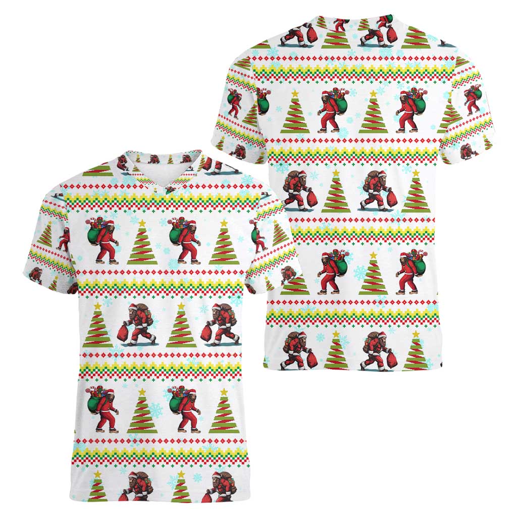 Amazing Bigfoot Christmas Women V-Neck T-Shirt Xmas Holiday Patterns - Wonder Print Shop