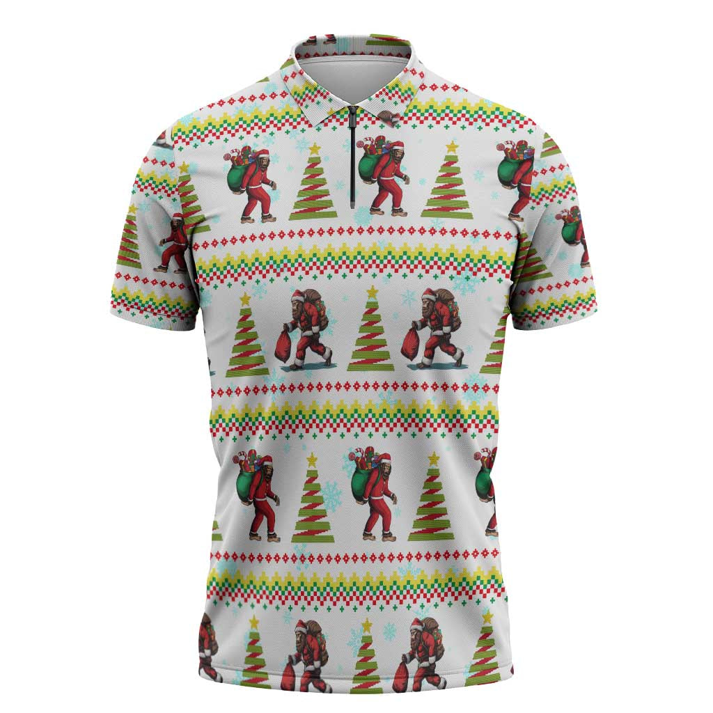 Amazing Bigfoot Christmas Zipper Polo Shirt Xmas Holiday Patterns - Wonder Print Shop