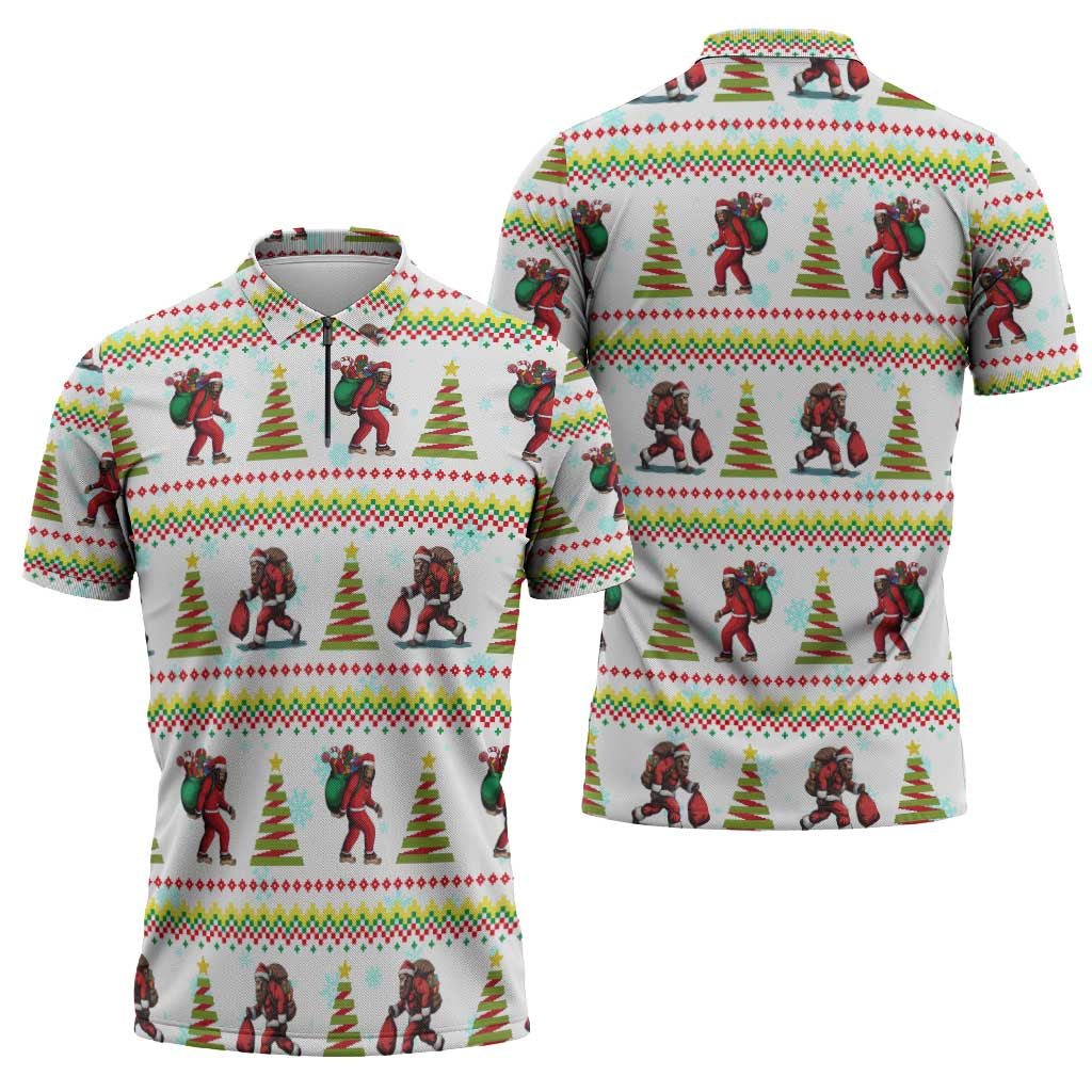 Amazing Bigfoot Christmas Zipper Polo Shirt Xmas Holiday Patterns - Wonder Print Shop