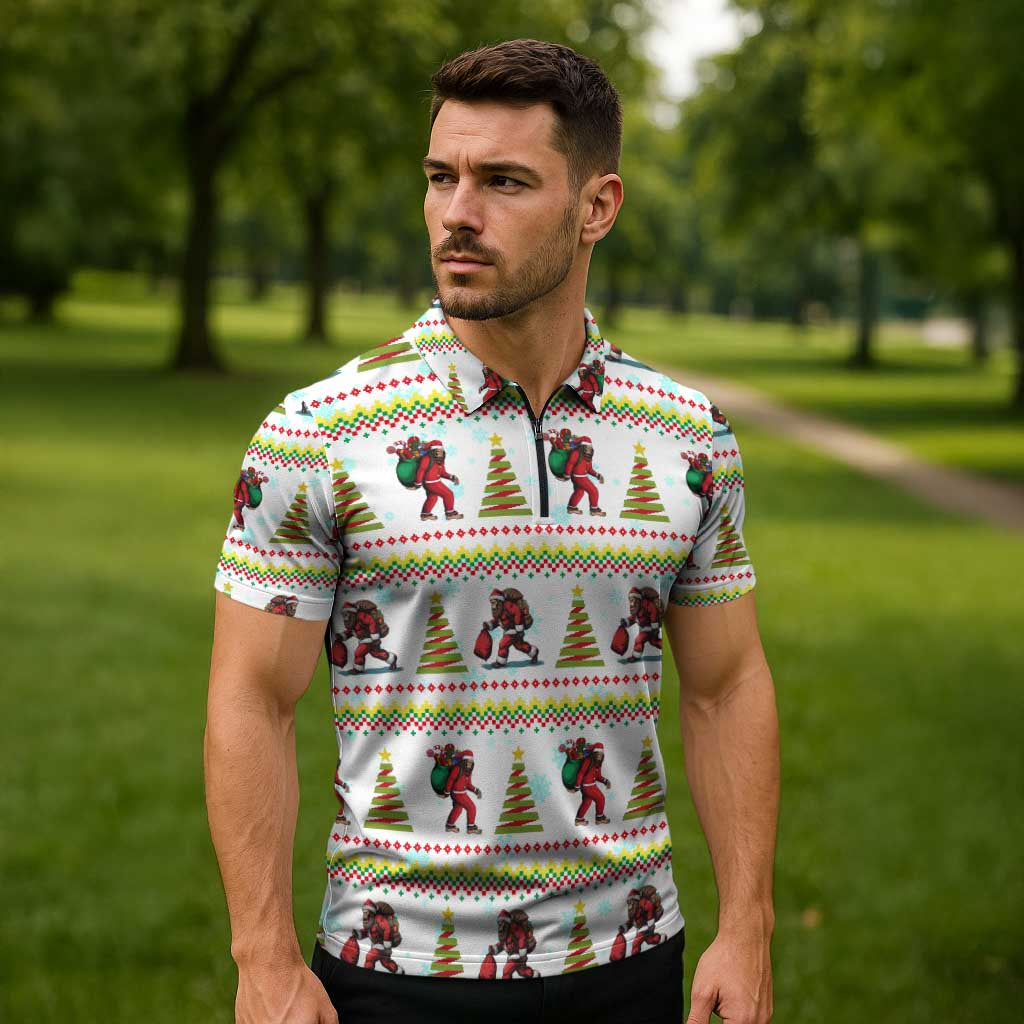Amazing Bigfoot Christmas Zipper Polo Shirt Xmas Holiday Patterns - Wonder Print Shop