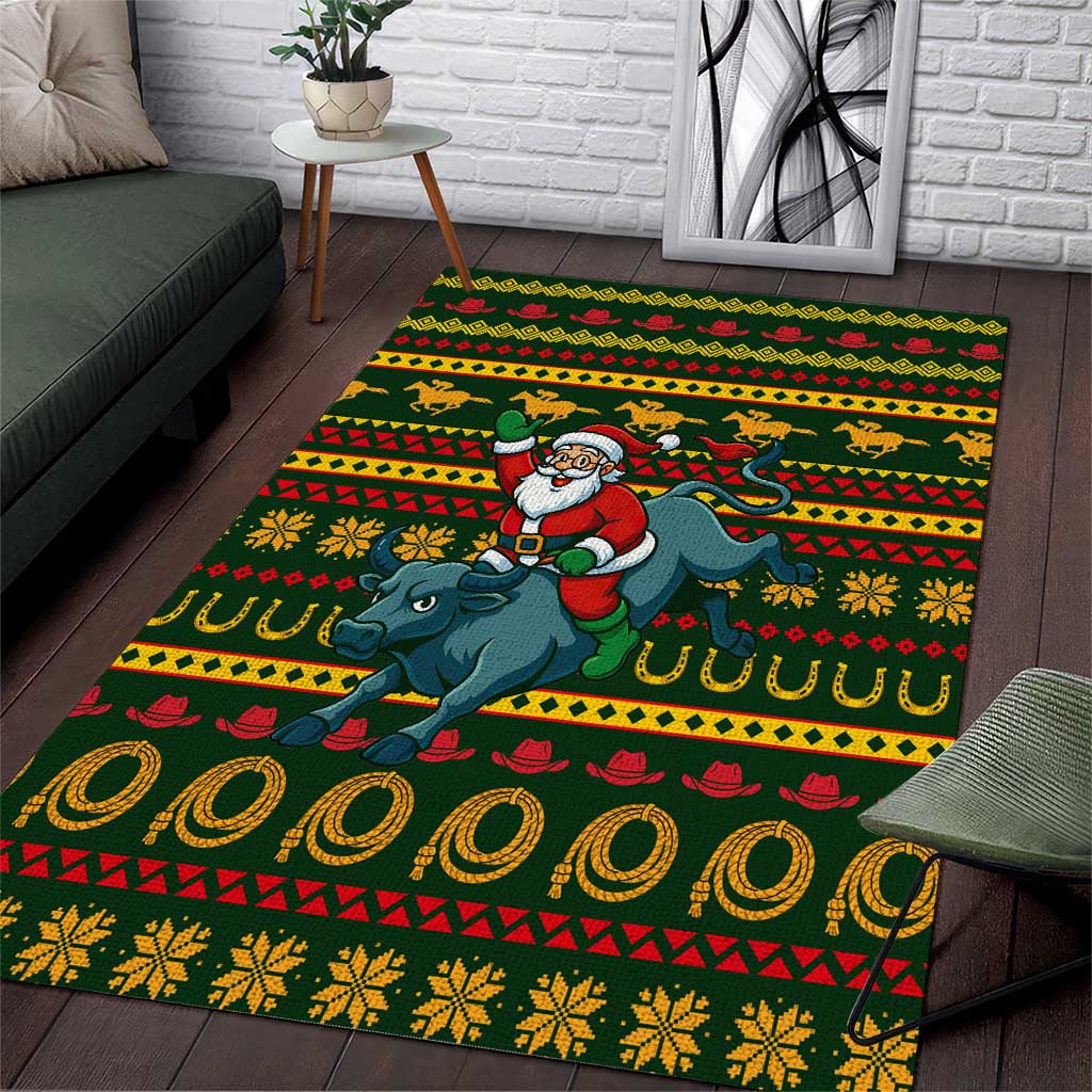 Amazing Cowboy Santa Claus Christmas Area Rug Xmas Holiday Patterns - Wonder Print Shop