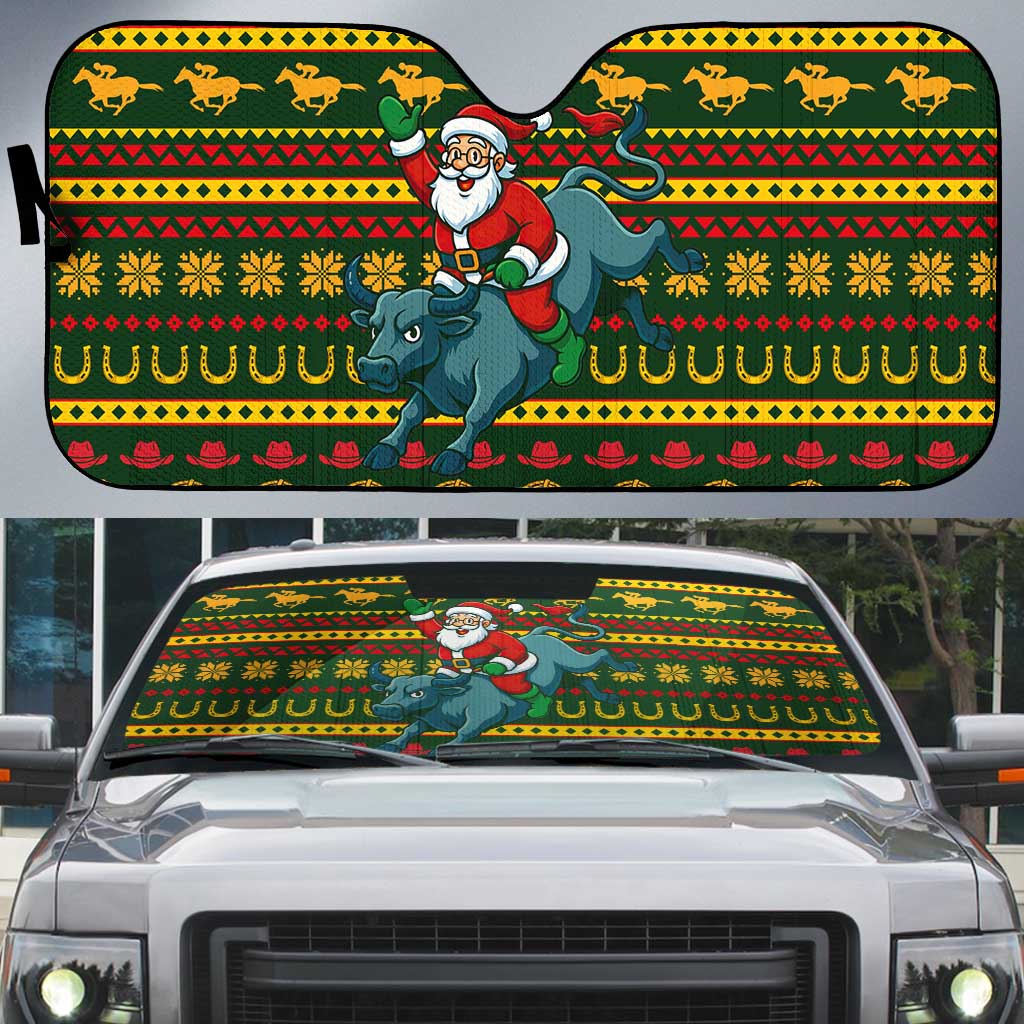 Amazing Cowboy Santa Claus Christmas Auto Sun Shade Xmas Holiday Patterns - Wonder Print Shop