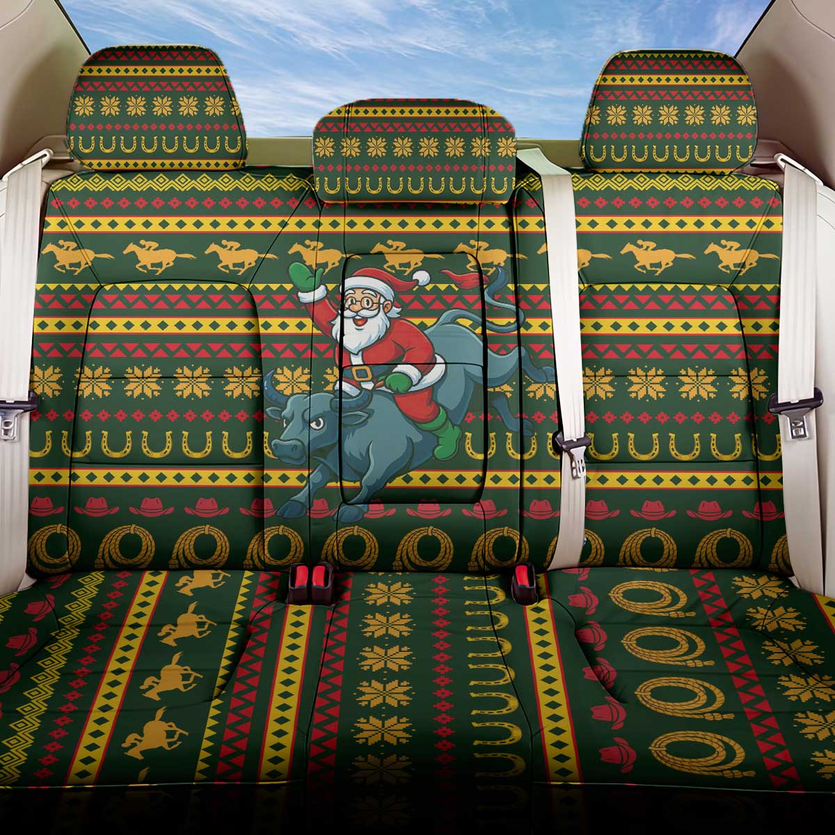Amazing Cowboy Santa Claus Christmas Back Car Seat Cover Xmas Holiday Patterns - Wonder Print Shop