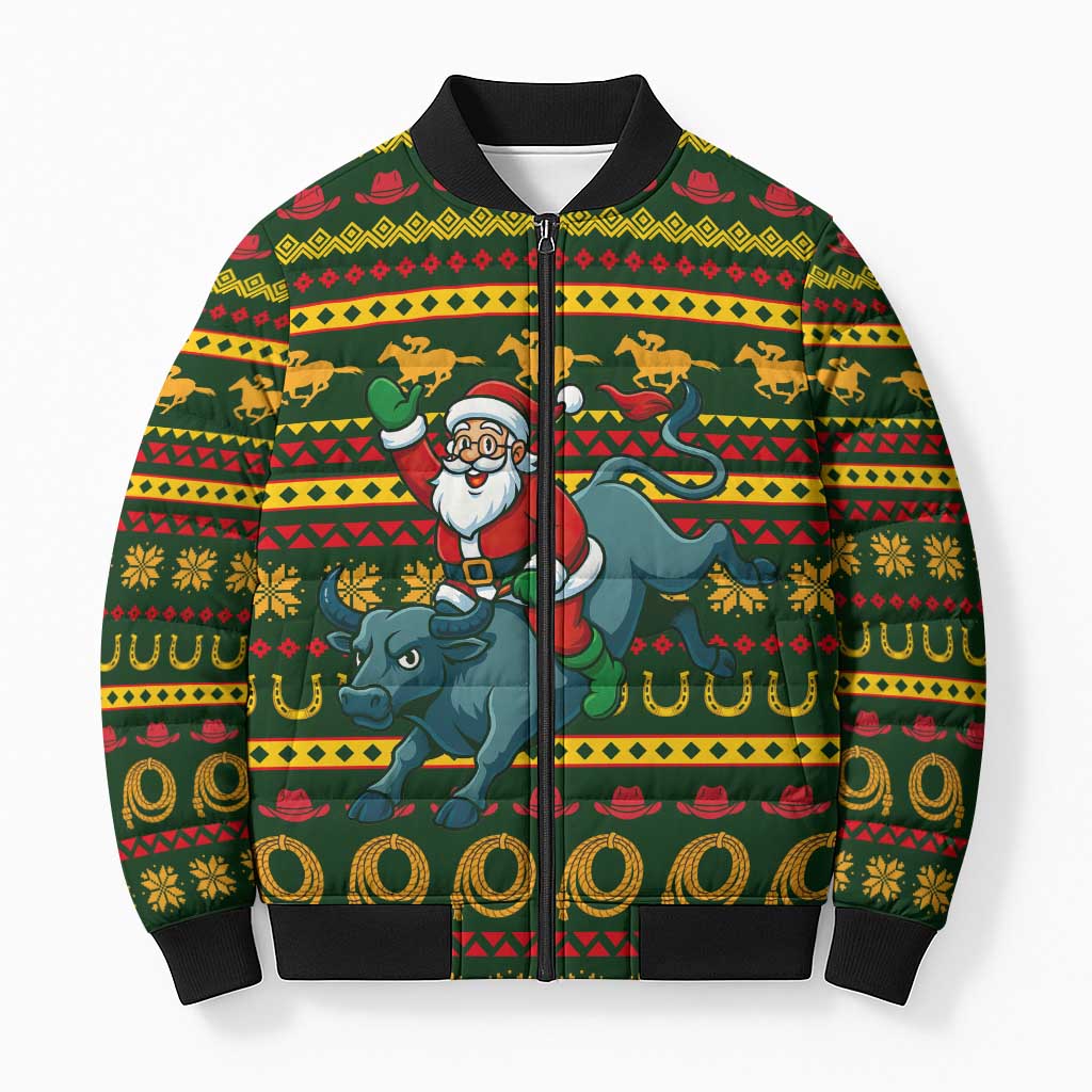 Amazing Cowboy Santa Claus Christmas Bomber Puffer Jacket Xmas Holiday Patterns - Wonder Print Shop