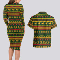 Amazing Cowboy Santa Claus Christmas Couples Matching Long Sleeve Bodycon Dress and Hawaiian Shirt Xmas Holiday Patterns - Wonder Print Shop