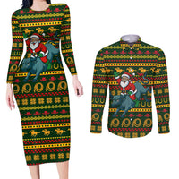 Amazing Cowboy Santa Claus Christmas Couples Matching Long Sleeve Bodycon Dress and Long Sleeve Button Shirt Xmas Holiday Patterns - Wonder Print Shop
