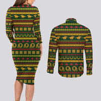 Amazing Cowboy Santa Claus Christmas Couples Matching Long Sleeve Bodycon Dress and Long Sleeve Button Shirt Xmas Holiday Patterns - Wonder Print Shop