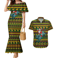 Amazing Cowboy Santa Claus Christmas Couples Matching Mermaid Dress and Hawaiian Shirt Xmas Holiday Patterns - Wonder Print Shop