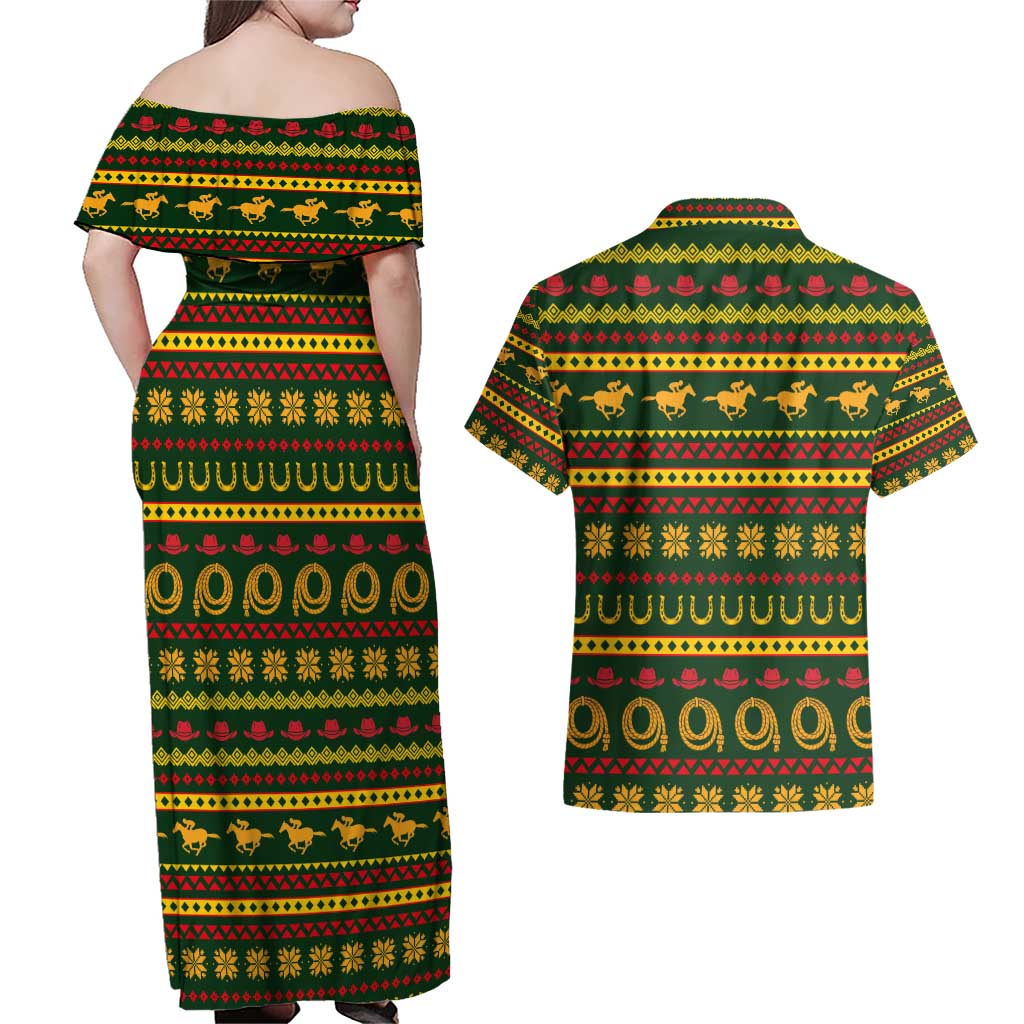 Amazing Cowboy Santa Claus Christmas Couples Matching Off Shoulder Maxi Dress and Hawaiian Shirt Xmas Holiday Patterns - Wonder Print Shop