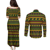 Amazing Cowboy Santa Claus Christmas Couples Matching Puletasi and Long Sleeve Button Shirt Xmas Holiday Patterns - Wonder Print Shop