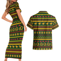 Amazing Cowboy Santa Claus Christmas Couples Matching Short Sleeve Bodycon Dress and Hawaiian Shirt Xmas Holiday Patterns - Wonder Print Shop