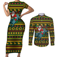 Amazing Cowboy Santa Claus Christmas Couples Matching Short Sleeve Bodycon Dress and Long Sleeve Button Shirt Xmas Holiday Patterns - Wonder Print Shop