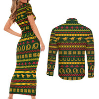 Amazing Cowboy Santa Claus Christmas Couples Matching Short Sleeve Bodycon Dress and Long Sleeve Button Shirt Xmas Holiday Patterns - Wonder Print Shop