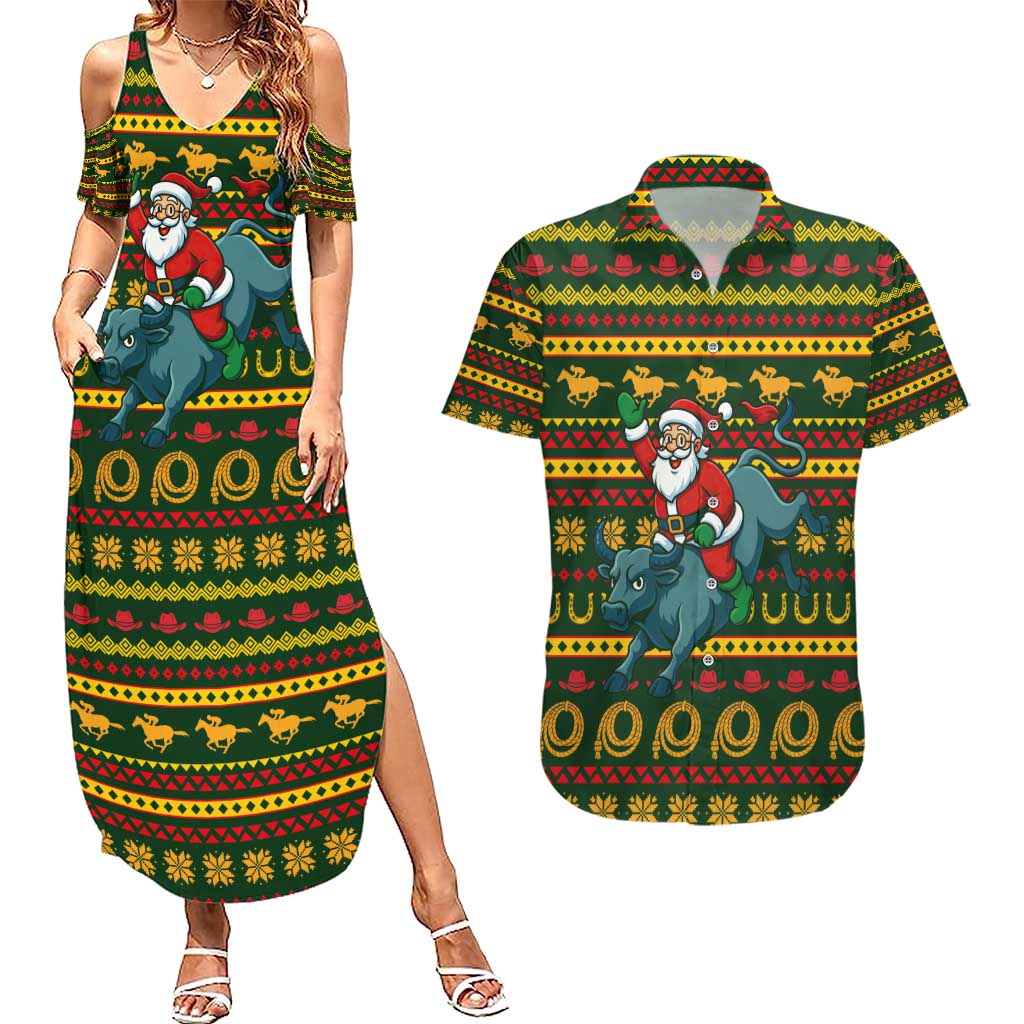 Amazing Cowboy Santa Claus Christmas Couples Matching Summer Maxi Dress and Hawaiian Shirt Xmas Holiday Patterns - Wonder Print Shop