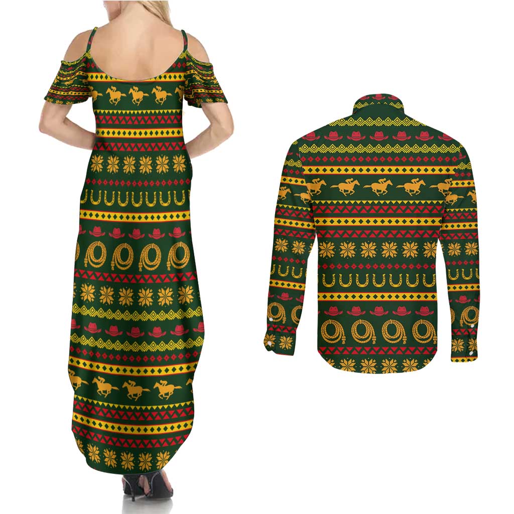 Amazing Cowboy Santa Claus Christmas Couples Matching Summer Maxi Dress and Long Sleeve Button Shirt Xmas Holiday Patterns - Wonder Print Shop