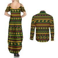 Amazing Cowboy Santa Claus Christmas Couples Matching Summer Maxi Dress and Long Sleeve Button Shirt Xmas Holiday Patterns - Wonder Print Shop