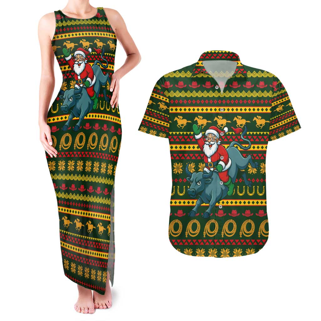 Amazing Cowboy Santa Claus Christmas Couples Matching Tank Maxi Dress and Hawaiian Shirt Xmas Holiday Patterns - Wonder Print Shop