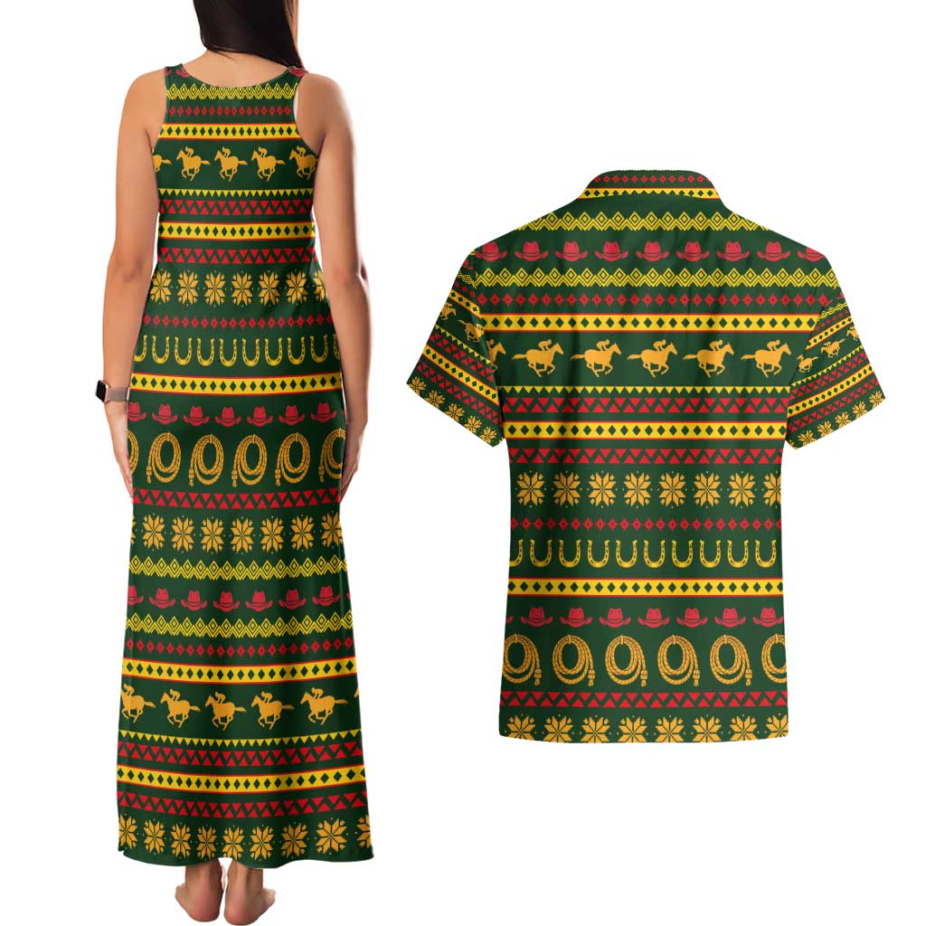 Amazing Cowboy Santa Claus Christmas Couples Matching Tank Maxi Dress and Hawaiian Shirt Xmas Holiday Patterns - Wonder Print Shop
