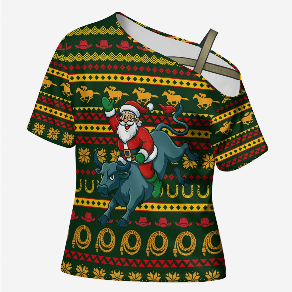 Amazing Cowboy Santa Claus Christmas Cross Shoulder Shirt Xmas Holiday Patterns - Wonder Print Shop