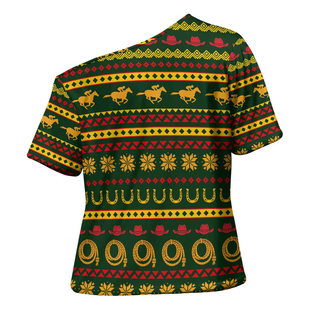Amazing Cowboy Santa Claus Christmas Cross Shoulder Shirt Xmas Holiday Patterns - Wonder Print Shop