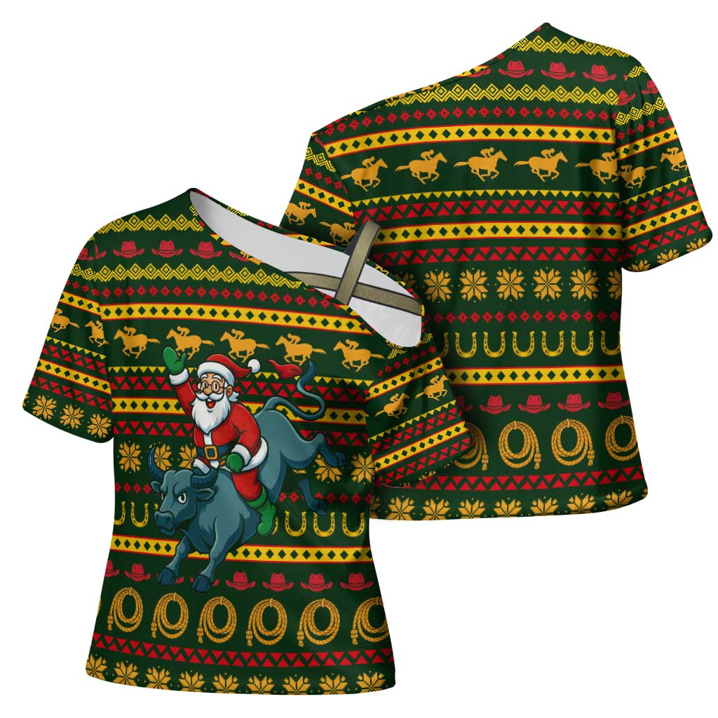 Amazing Cowboy Santa Claus Christmas Cross Shoulder Shirt Xmas Holiday Patterns - Wonder Print Shop
